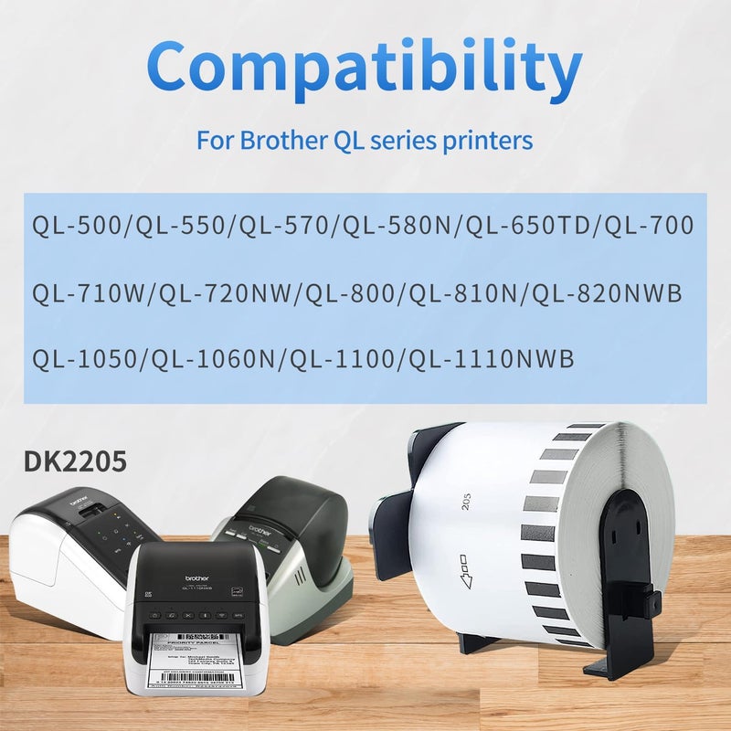 AYMSous Compatible 4 Pack DK-2205 Continuous White Label Paper (2-3/7"x100') with 4 Refillable Cartridge Replacement for Brother DK-2205 for QL-700 QL570 QL710W QL800 QL810W QL1060N QL720NW QL550 - Image 3